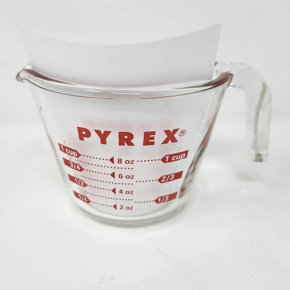 Vintage PYREX 1 Cup Measuring Cup Red Lettering J Handle